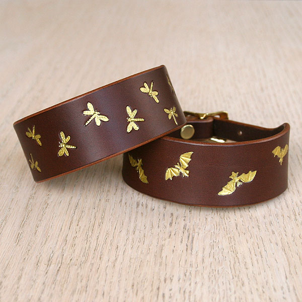 leather-buckle-collars-bats-dragonflies-chestnut-gold-small