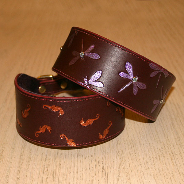 leather-buckle-collars-burgundy-dragonfiles-and-seahorses-2-inch-wide_1