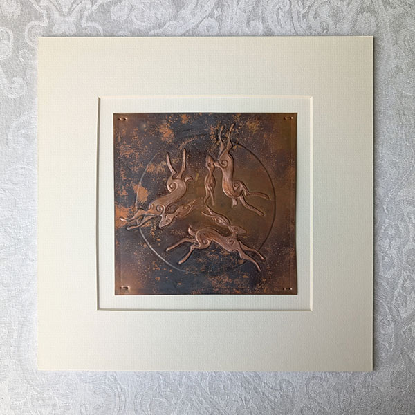 Triple Hares Leaping Copper Art