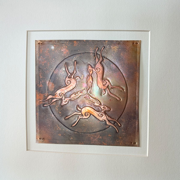 Triple Hares Leaping Copper Art