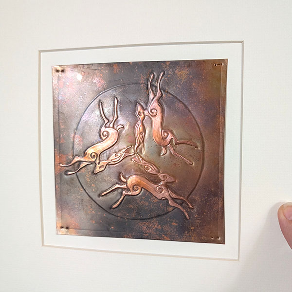 Triple Hares Leaping Copper Art