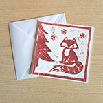 Hand Made Linocut Fox Card