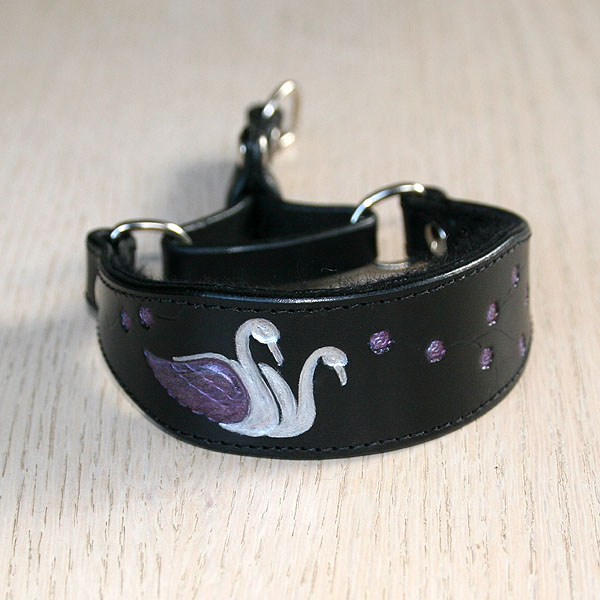 Swans and Blossoms Leather Martingale Collar (1.25 inch wide)