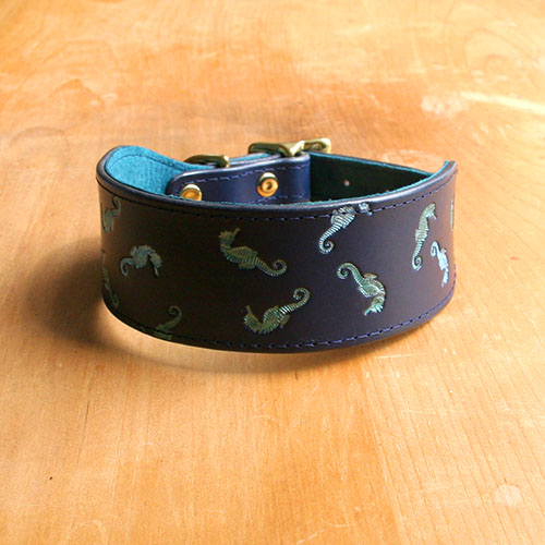 Floating Seahorses Leather Buckle Collar (2 inch wide)