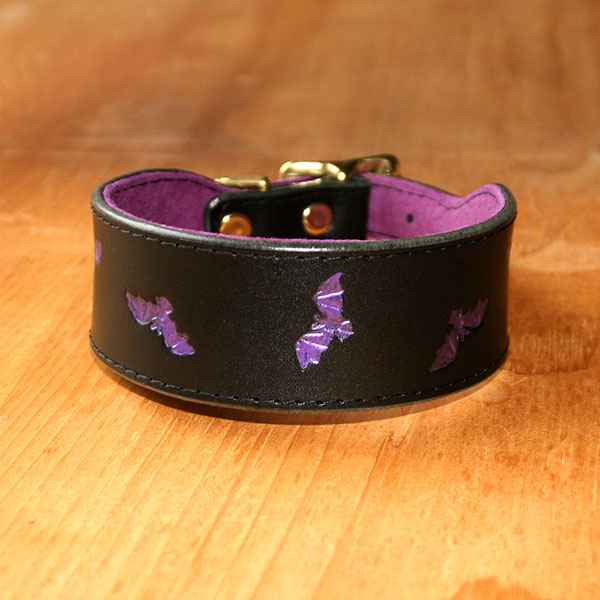 Painted Bats Leather Buckle Collar (1.5 inch wide)