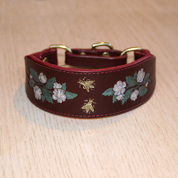 Dog Roses Leather Martingale Collar (1.75 inch wide)