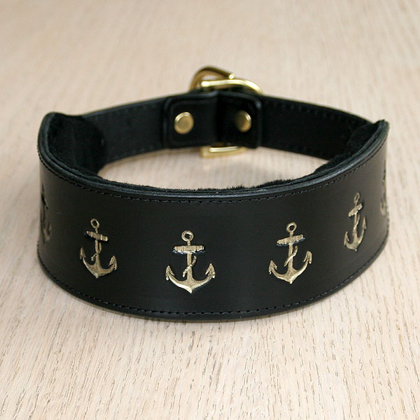 Painted Anchors Leather Slip Collar (2 inch wide)