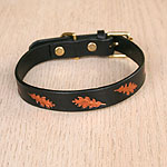 Painted Oak Leaves Leather Straight Collar (¾ inch wide)