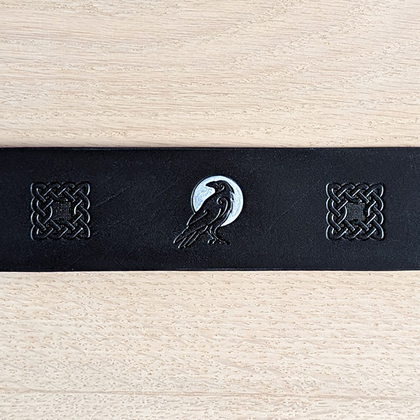 Celtic Raven Moon Black Leather Sighthound Collar