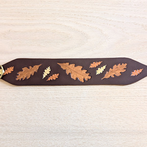 Painted Oak Leaves Leather Sighthound Collar