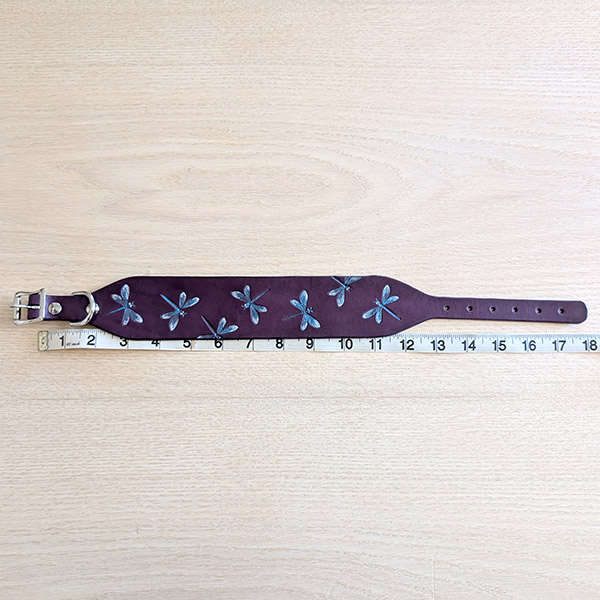 Royal Purple with Dragonflies Leather Sighthound Collar